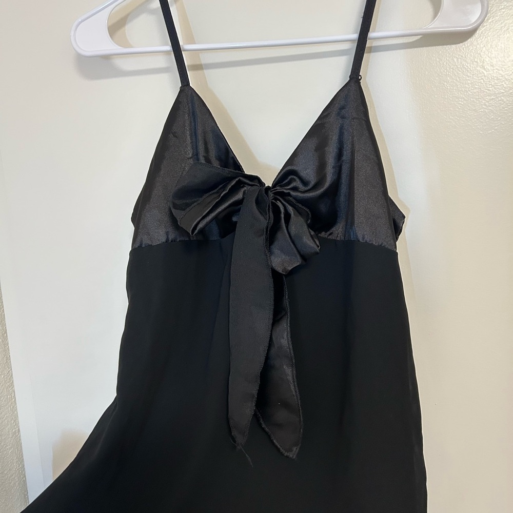 black ribbon tie satin chiffon babydoll cami
